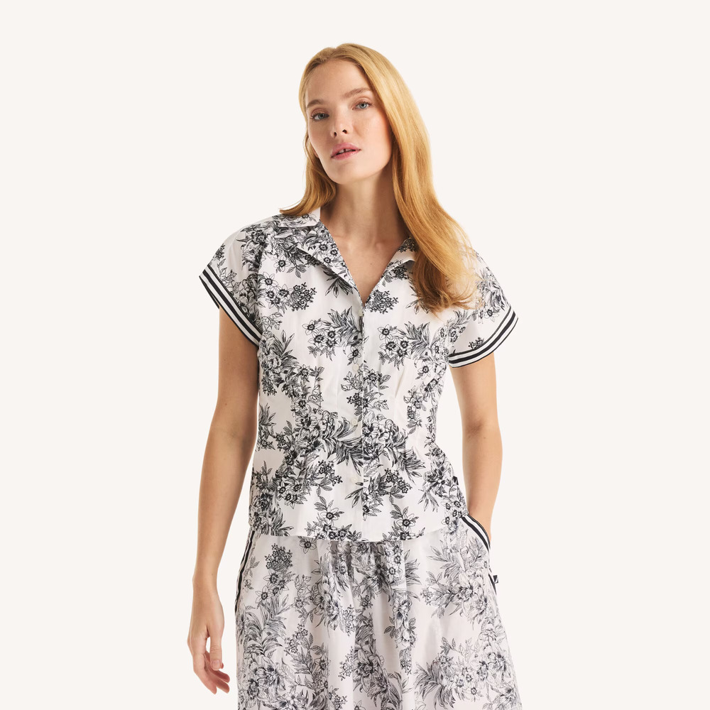 Nautica printed fitted short-sleeve shirt Egret Size L 3667